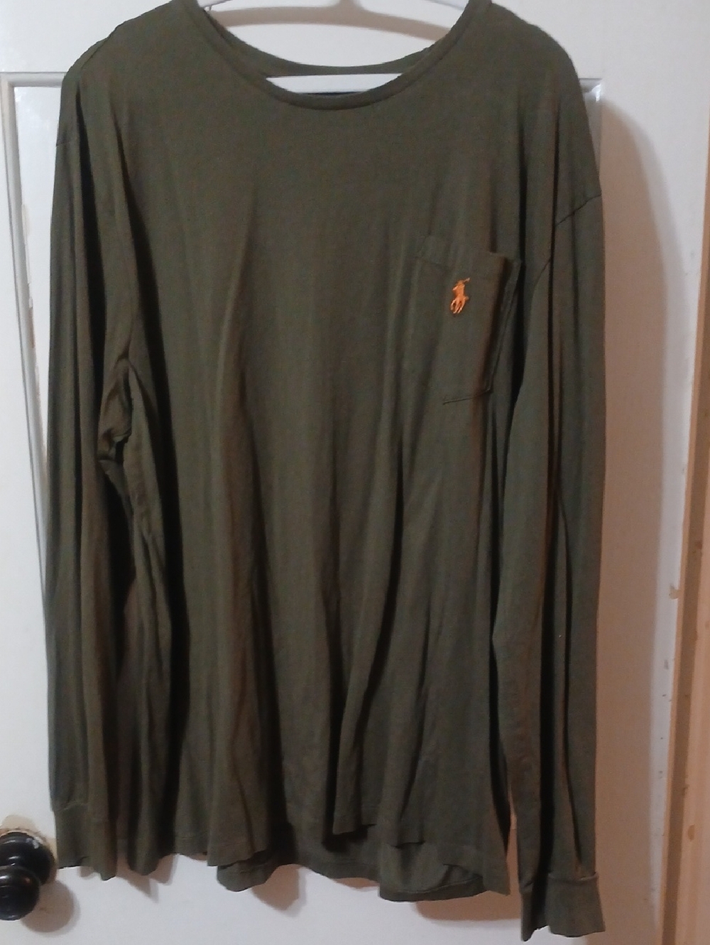 Polo by Ralph Lauren Olive Long-Sleeve Pocket Tee with Orange Pony